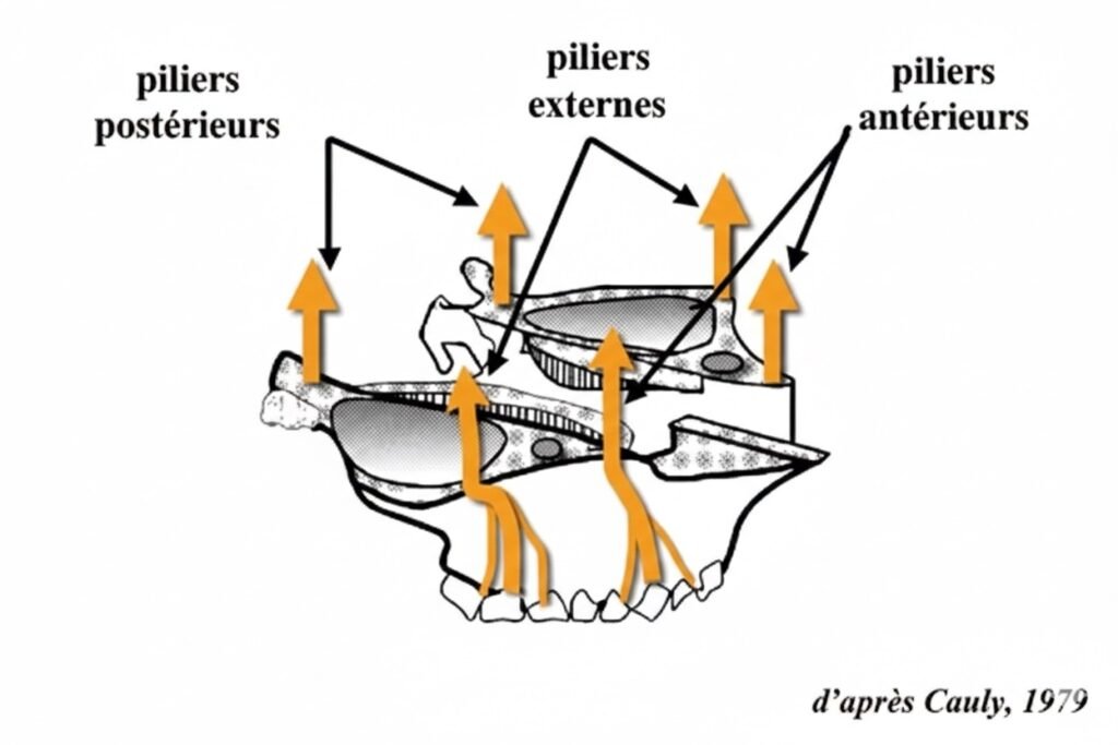 Schéma de répartition des forces sur les dents piliers