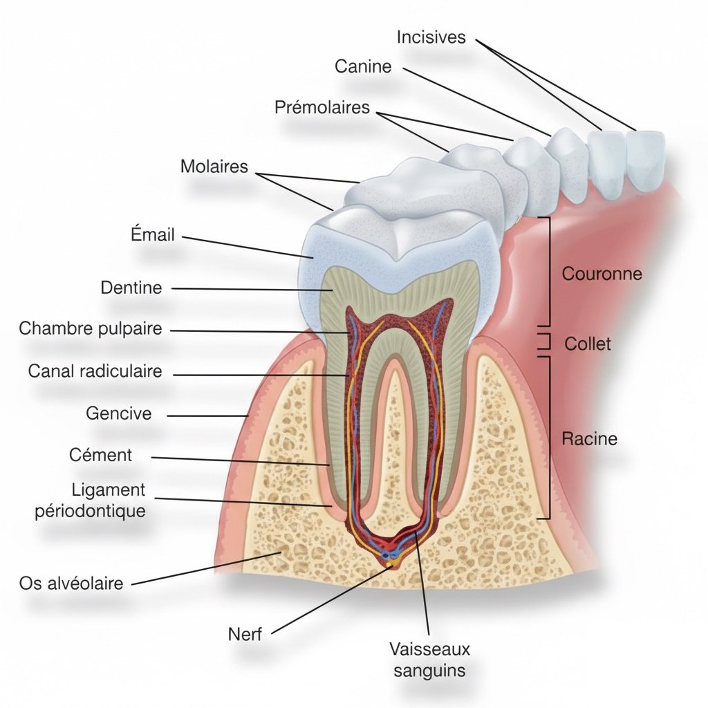 Structure anatomique de la gencive et de la dent