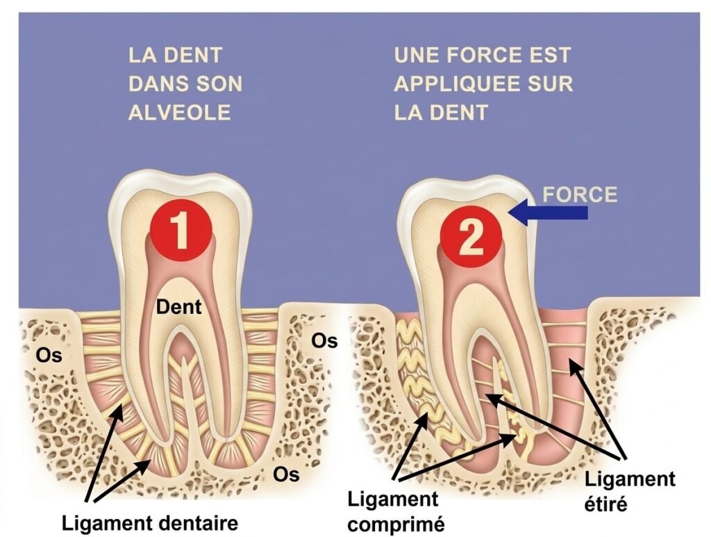 Effets mécaniques immédiats de l’application d’une force orthodontique sur une dent