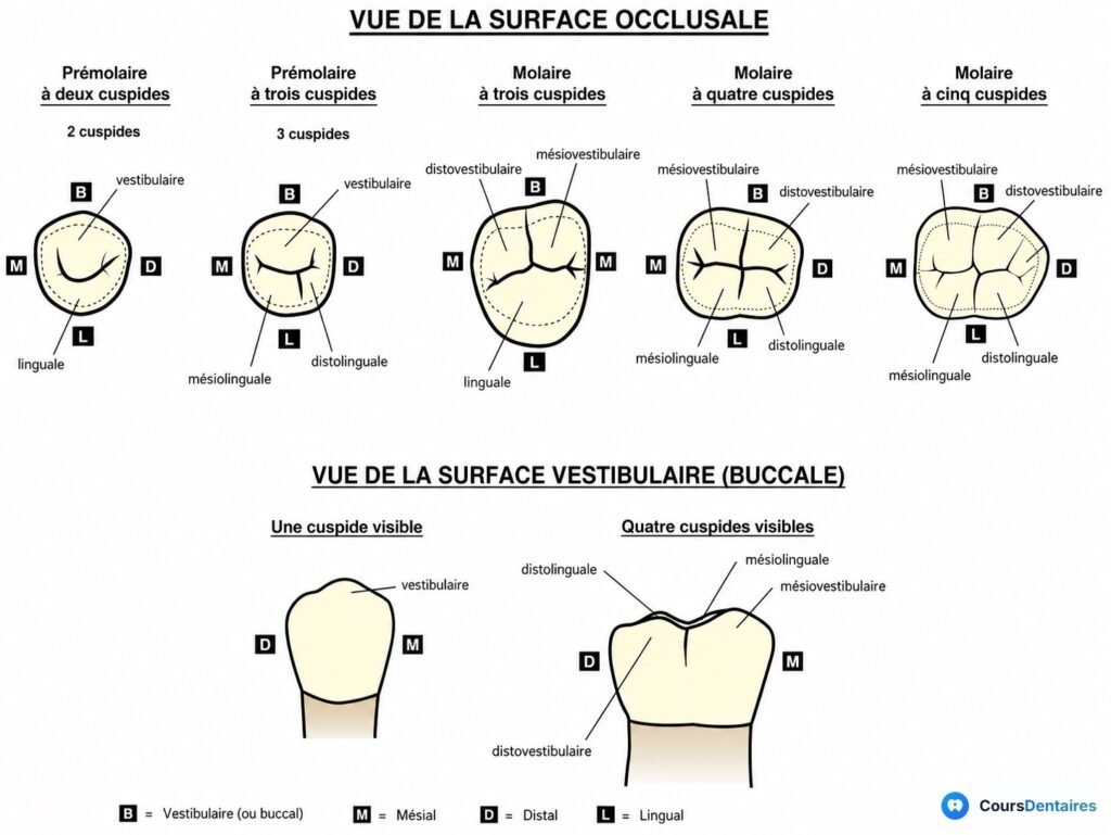 🇫🇷 Schéma anatomie cuspides dentaires occlusion
