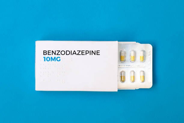 benzodiazepine pills medication tablets white background