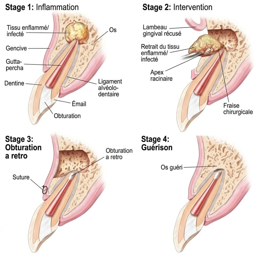 🔍 periapical surgery apicoectomy technique → Photo ou schéma de chirurgie péri-apicale (résection apicale)